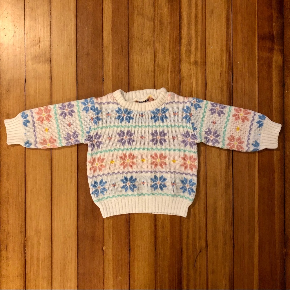80s Vintage KIDS White + Pastel Snowflake Sweater